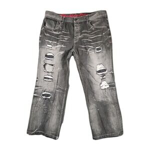 Parish Nation Blacktop Legends Jeans Men's 42 Black Distressed Patched Denim